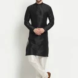 NEUDIS Men Black Solid Dupion Silk Kurta-picture-38