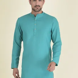 DEYANN Men Green Solid Mandarin collar Kurta-image-76