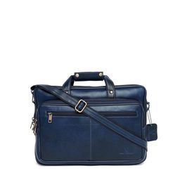 WildHorn Men Blue Textured Leather Laptop Bag-32