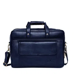WildHorn Men Blue Textured Leather Laptop Bag-34