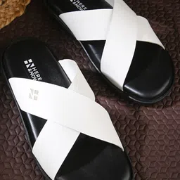 HERE&NOW Men Black And White Cross Strap Comfort Sandals-picture-14