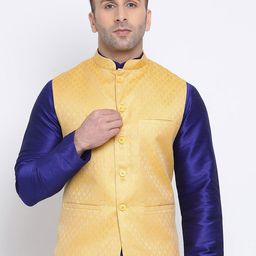 NAMASKAR Men Yellow Woven Design Nehru Jacket-21