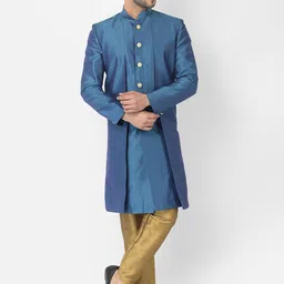 DEYANN Men Blue & Brown Sherwani With Trouser Set-image-79