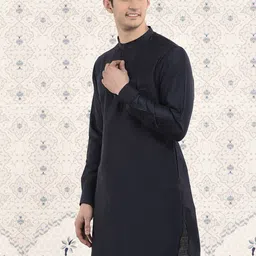 Ode by House of Pataudi Navy Blue Mandarin Collar Regular Kurta-picture-35