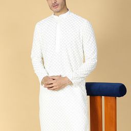TABARD Geometric Chikankari Embroidered Band Collar Thread Work Cotton Straight Kurta-image-44