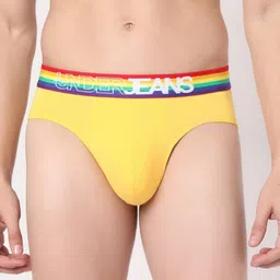 UnderJeans by Spykar Men Yellow Solid Cotton Blend Basic Briefs UJNPBS013YELLOWMULTI-20