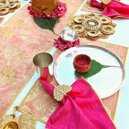 Vpop Peach 6-Seater Table Placemats With Decor Set-18