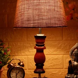 foziq Brown & Beige Textured Wooden Table Lamps-image-78