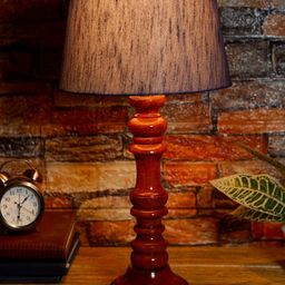 foziq Brown & Blue Textured Wooden Table Lamp-image-97