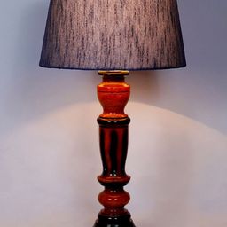 foziq Brown & Blue Textured Wooden Table Lamp-image-97