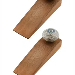Indianshelf Brown & White 2 Pieces Embossed Wooden Door Stoppers-12