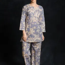 Exotic India Women Printed Pure Cotton Night Suit-image-39