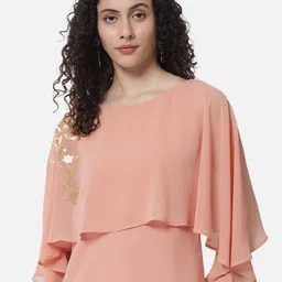 ALL WAYS YOU Boat Neck Cape Sleeve Floral Printed Georgette Cape Top-image-85