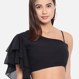 ALL WAYS YOU One Shoulder Flared Sleeves Layered Ruffled Georgette Crop Top-picture-25