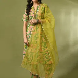 Sangria Floral Printed Cotton Straight Kurta With Trousers & Duppatta-picture-39