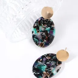 SOHI Women Gold Plated Black & Green Oval Drop Earrings-image-96