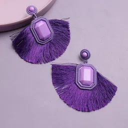 Sangria Purple Gold-Plated Classic Intricate Textured Drop Earrings-14