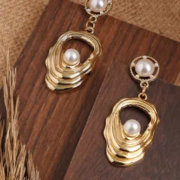 SOHI Gold-Toned & White Gold Plated Contemporary Drop Earrings-image-83