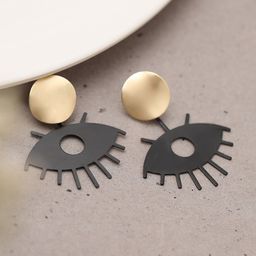 SOHI Gold-Toned & Black Gold Plated Contemporary Drop Earrings-12