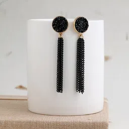 SOHI Black Gold Plated Contemporary Drop Earrings-image-42