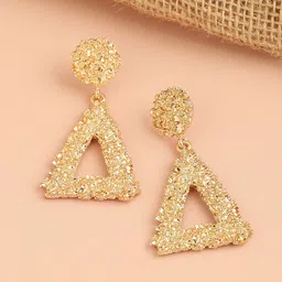 SOHI Gold-Toned & Gold-Plated Contemporary Drop Earrings-image-19