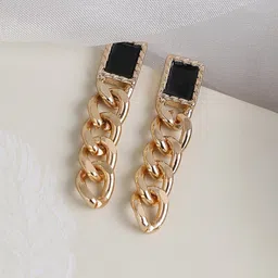 SOHI Gold-Toned & Black Contemporary Gold-Plated Drop Earrings-52