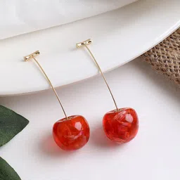 SOHI Red & Gold Plated Contemporary Drop Earrings-44