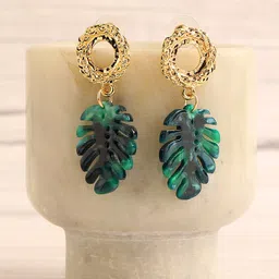 SOHI Green Gold Plated Contemporary Drop Earrings-14