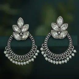 Sukkhi Silver-Plated Contemporary Oxidised Chandbalis Earrings-image-99