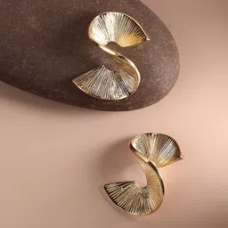 SOHI Gold-Plated Textured Contemporary Drop Earrings-2