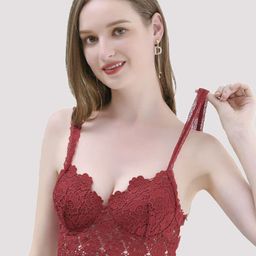 Krelin Floral Lace Half Coverage Lightly Padded Bralette Bra-picture-48