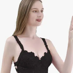 Krelin Floral Lace Half Coverage Lightly Padded Bralette Bra-picture-16