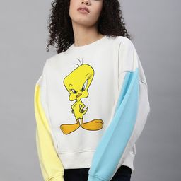 Free Authority Looney Tunes Printed Drop Shoulder Sleeves Cotton Sweatshirt-image-100