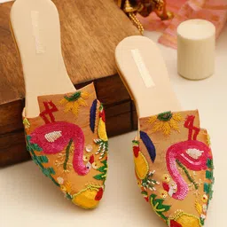 GLAM STORY Women Fabric Ethnic Mules Flats-50
