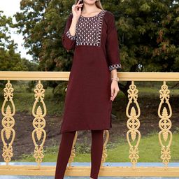 Anouk Maroon Floral Embroidered Straight Kurta-55
