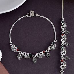 Silvermerc Designs Set Of 2 Silver-Plated Stone-Studded Anklets-image-83