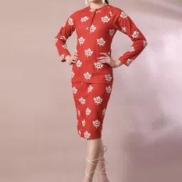 Myshka Floral Printed Knee-Length Straight Skirt-picture-25