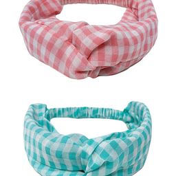 Mint & Oak Women Blue & Pink Checked Set of 2 Hairband-11
