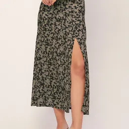 Moomaya Floral Printed Slit A-Line Skirt-image-26