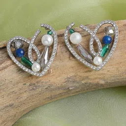 SOHI White & Blue Silver Plated Contemporary Hoop Earrings-1