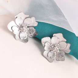 SOHI Silver-Toned & Silver Plated Floral Studs Earrings-71