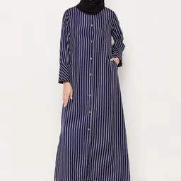 NABIA Women Blue & White Striped Abaya Burqas-image-6