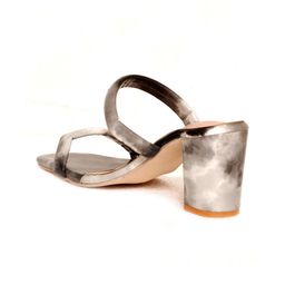 Glitzy Galz Grey Textured Block Sandals image 2