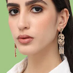 SOHI Gold-Plated Contemporary Drop Earrings image 4