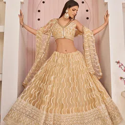 FABPIXEL Embroidered Sequinned Semi-Stitched Lehenga & Unstitched Blouse With Dupatta image 3