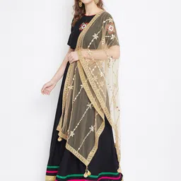 Clora Creation Floral Embroidered Mirror Work Dupatta With Tasslled Border image 3