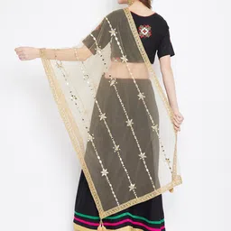 Clora Creation Floral Embroidered Mirror Work Dupatta With Tasslled Border image 4
