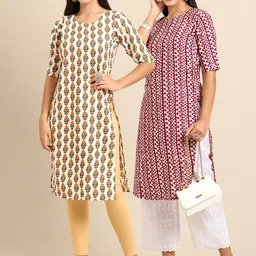 KALINI Women Red & Cream-Coloured Pack Of 2 Geometric Printed Crepe Kurta-picture-8