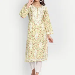 Indiankala4u Women Floral Printed Flared Sleeves Mirror Work Chikankari Kurta-picture-23
