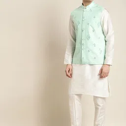 SOJANYA Men White Kurta with Churidar-picture-29